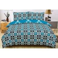 De Cama Tartan Check Stag King Duvet Quilt Cover Bedding Set Natural & Brown, Cotton and Polyester, King
