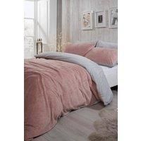Brentfords Reversible Teddy Fleece Duvet Cover with Pillowcase Bedding Set Blush