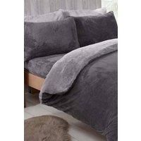 Brentfords Reversible Teddy Fleece Duvet Cover with Pillowcase Bedding Set Grey