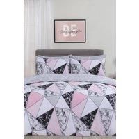 Dreamscene Marble Geometric Duvet Cover with Pillowcase Bedding Set Grey Blush