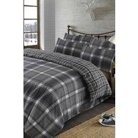 Dreamscene Aspen Duvet Cover with Pillowcase Tartan Flannelette Bedding Set, Superking, 100% Brushed Cotton, Grey White Black Check, Super King