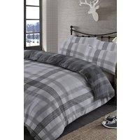 DREAMSCENE BOSTON BRUSHED COTTON CHECK TARTAN DUVET COVER BEDDING SET-GREY-K