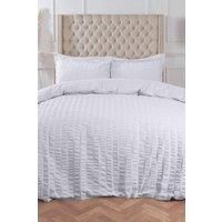 Highams Seersucker Duvet Cover with Pillowcase Bedding Set Silver White Charcoal