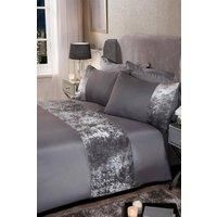 Sienna Double Duvet Set, Ultra Soft Warm Luxurious Crushed Velvet Band Design Double Bedding Stylish Silver Grey Quilt Cover Set with 2 Matching Pillowcases