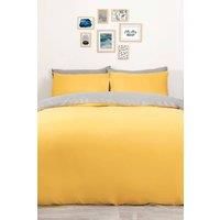 Brentfords Plain Dye Duvet Cover Quilt Bedding Set With Pillowcase, Ochre Yellow Mustard Grey - Double