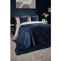 Dreamscene Luxury Waffle Mink Honeycomb Faux Fur Warm Throw Over Sofa Bed Soft Blanket, Navy Blue - 150 x 200cm