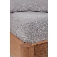 Brentfords Teddy Fleece Fitted Sheet Thermal Warm Soft Luxury Cosy Bedding, Grey Silver, Double