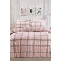 Dreamscene Aspen Check Duvet Cover with Pillow Case 100% Brushed Cotton Flannelette Tartan Thermal Bedding Set, Blush Pink - 2 pcs, Single
