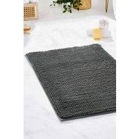 Brentfords Noodle Grey Bath Mat Non-Slip Chenille Bathroom Shower Rug Highly Absorbent Shaggy Washable, Charcoal Grey - 45 x 75cm