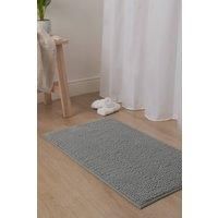 Brentfords Noodle Bathmat Non-Slip Chenille Bathroom Shower Rug Highly Absorbent Shaggy Washable, Silver - 45 x 75cm