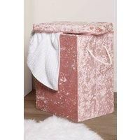 OHS Laundry Basket with Lid, Bedroom Bathroom Accessory Clothes Basket with Handle Toys Oragniser Box Storage Easy Foldable Crushed Velvet, Blush Pink 50cm x 45cm