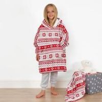Nordic Hoodie Blanket Kids Sweatshirt Christmas Fleece Oversized Wearable Throw
