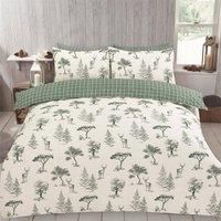 OHS Stag Tree Reversible Check Bedding Set Xmas Duvet Cover with Pillowcase