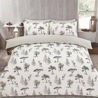 OHS Stag Tree Reversible Check Bedding Set Xmas Duvet Cover with Pillowcase