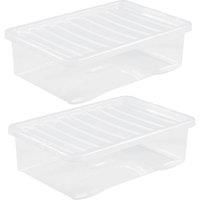 Storage Box Underbed Stackable Plastic Clothes Shoe Tidy Organiser Tub Lid Clear