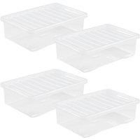 Storage Box Underbed Stackable Plastic Clothes Shoe Tidy Organiser Tub Lid Clear