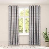 Check Eyelet Curtains Pair Thermal Ring Top Textured Woven Ready Made Home Decor