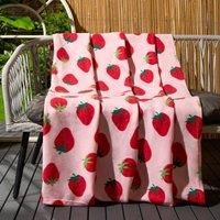 OHS Fleece Throw Blanket Strawberry Print, Pink Garden Blanket Lightweight Decorative Sofa Bed Picnic Blanket Throw Over Chairs Soft Warm Cosy Travel Throws, 120 x 150cm