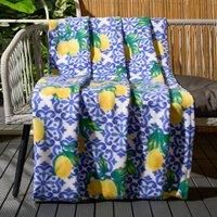 OHS Fleece Throw Blanket for Bed, Soft Warm Cosy Blue Lemon Print Throws for Sofas Large Lightweight Decorative Garden Picnic Fleece Blanket Single Throws, 120 x 150cm
