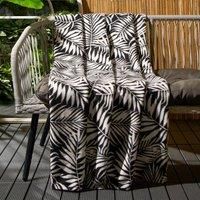 OHS Fleece Throw Blanket Leaf Print, Black/White Garden Blanket Lightweight Decorative Sofa Bed Picnic Blanket Throw Over Chairs Soft Warm Cosy Travel Throws, 120 x 150cm