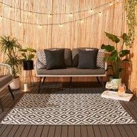 Dreamscene Garden Outdoor Rugs Geometric, Garden Outdoor Carpet Mat Water Resistant Foldable Easy Storage Large Outdoor Rug Summer Patio Decking Reversible, 160 x 230cm - Grey White