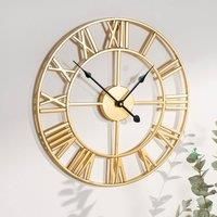 Large Wall Clock Roman Numerals Skeleton Big Open Round Face Living Room Kitchen