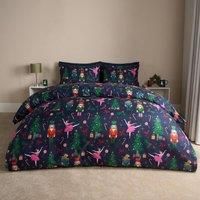 OHS Christmas Bedding, Xmas Festive Nutcracker Quilt Double Duvet Set Super Soft Cosy Warm Xmas Bedding Comfy Reversible Christmas Duvet Set Double with Pillowcases, Navy