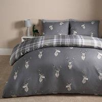 OHS Stag Bedding Set Reversible Xmas Check Quilt Duvet Cover with Pillowcase