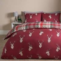OHS Stag Bedding Set Reversible Xmas Check Quilt Duvet Cover with Pillowcase