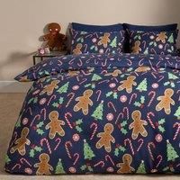 OHS Single Bedding Set, Super Soft Warm Christmas Quilt Duvet Cover Comfy Cosy Stylish Gingerbread Man Reversible Single Duvet Cover Set with Pillowcase, Navy