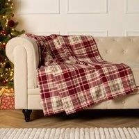Tartan Check Throw Over Bed Blanket Sherpa Fleece Warm Soft Plush Cosy Sofa Xmas
