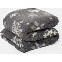 OHS Teddy Fleece Throw Blanket, Ultra Soft Warm Dark Grey Snowflake Print Sofa Throw Blanket Lightweight Cosy Fleece Throw Christmas Blanket for Bedroom, 150x200cm