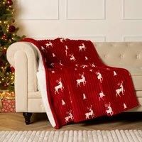 Stag Fleece Throw Over Bed Blanket Ribbed Christmas Sherpa Lined Supersoft Warm