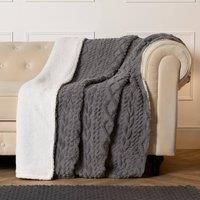 Cable Knit Blanket Sherpa Fleece Sofa Plush Supersoft Warm Throw Over Bed Chair