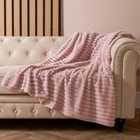 Faux Fur Ribbed Fleece Throw Over Bed Blanket Winter Warm Supersoft Sofa Chair