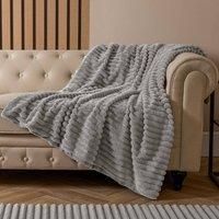 Faux Fur Ribbed Fleece Throw Over Bed Blanket Winter Warm Supersoft Sofa Chair