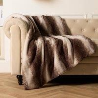 OHS Faux Fur Throw Blanket, Fluffy Striped Fleece Blankets for Beds Sofa Couch Winter Warm Blanket for Living Room Bedroom Super Soft Throw Over - Brown, 125 x 150cm