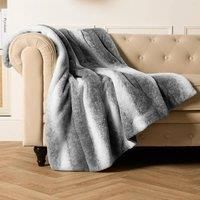 OHS Faux Fur Throw, Striped Winter Blankets for Beds Sofas Couch Warm Ultra Soft Thick Throw Over Fluffy Fleece Blanket Throws for Living Room Bedroom - Grey, 125 x 150cm