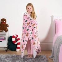Christmas Hooded Blanket Santa Gingerbread Soft Plush Warm Sherpa Fleece Throw