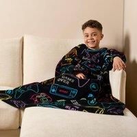 Fleece Blanket with Sleeves Gaming Kids Supersoft Warm Plush Wearable Warm Throw
