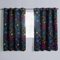 Gaming Eyelet Curtains Pair of Blackout Woven Ring Top Panels Ready Made Kids