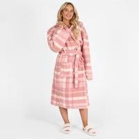Teddy Dressing Gown Tartan Check Plush Soft Womens Hooded Cosy Loungewear Robe