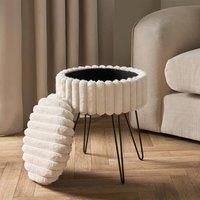 Faux Fur Stool Hairpin Ribbed Fleece Round Vanity Seat Cushioned Foot Rest Chair