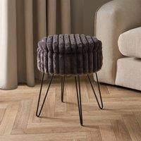 Faux Fur Stool Hairpin Ribbed Fleece Round Vanity Seat Cushioned Foot Rest Chair