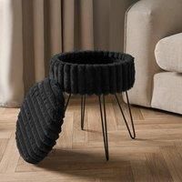 Faux Fur Stool Hairpin Ribbed Fleece Round Vanity Seat Cushioned Foot Rest Chair