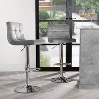 OHS Bar Stools Set of 2, Velvet Kitchen Stools Metal Frame Adjustable Swivel Bar Stool Smooth Comfy Fabric High Stool Seat Breakfast Bar Dining Room, Grey