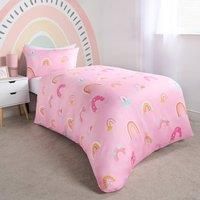 OHS Single Bedding Set Bright Rainbow, Ultrasoft Fabric, Vibrant Rainbow Design, Pink Reversible Quilt Cover & 1 Matching Pillowcase, Pink - Single Size