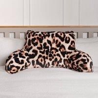 OHS Gaming Back Support Pillow for Bed, Reading Cushion for Chair Super Soft Cosy Pillow with Arms Support Pillows for Sitting Up Fleece Pillow for Adults - 65 x 40cm, Natural Leopard Print