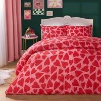 OHS Heart Bedding Single Duvet Cover Set, Ultra Soft Cosy Fabric Quilt Covers Decorative Touch Microfibre Valentines Love Single Duvet Set with Pillowcase, Red/Pink