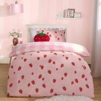Strawberry Duvet Cover Quilt Set Pillowcase Bed Reversible Check Gingham Bedding